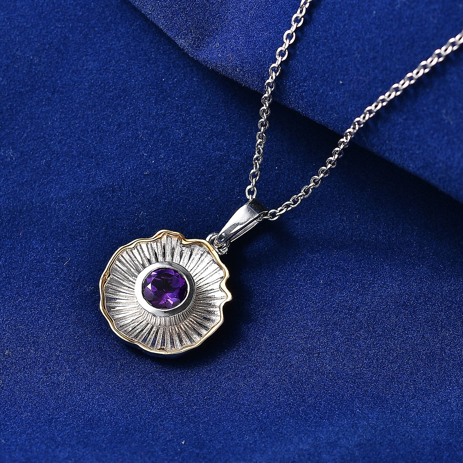 EverTrue - African Amethyst Solitaire Pendant with Chain (Size 20) in Yellow Pen Plating 0.70 Ct.