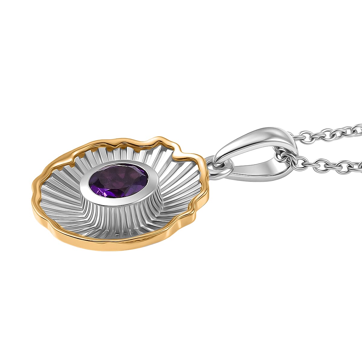 EverTrue - African Amethyst Solitaire Pendant with Chain (Size 20) in Yellow Pen Plating 0.70 Ct.