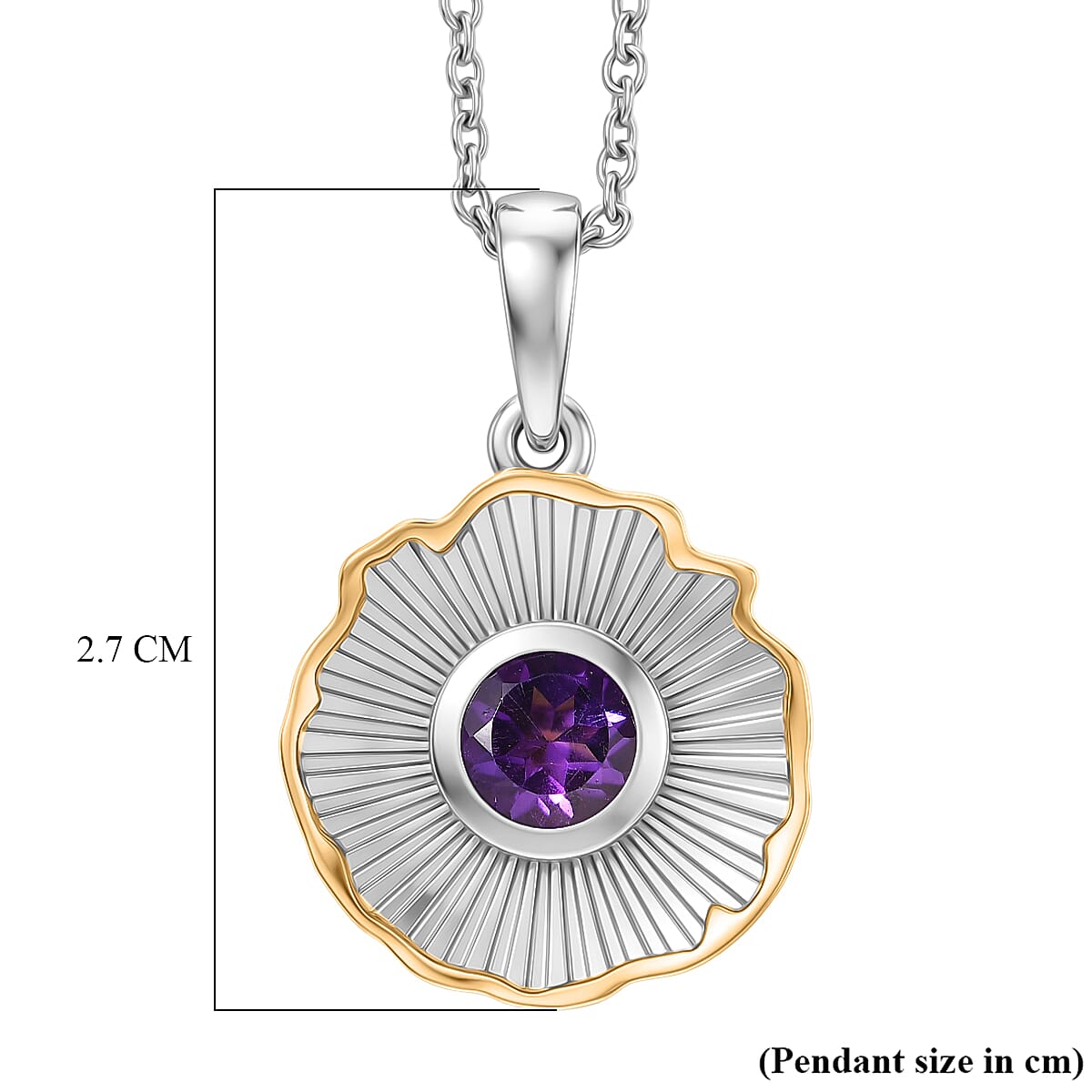 EverTrue - African Amethyst Solitaire Pendant with Chain (Size 20) in Yellow Pen Plating 0.70 Ct.