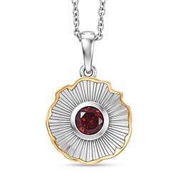 EverTrue - Red Garnet Solitaire Pendant with Chain (Size 20) in Yellow Pen Plating 1.02 Ct.