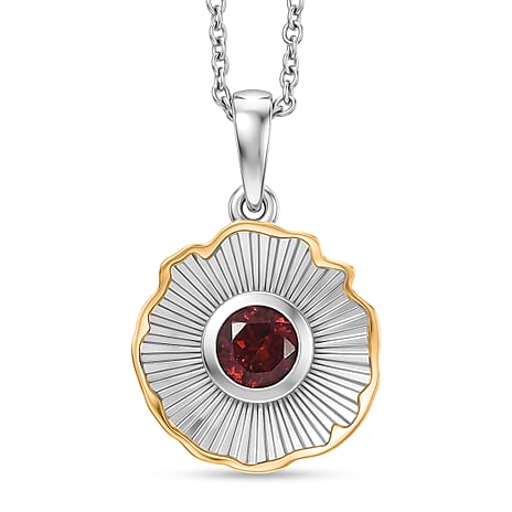 EverTrue - Red Garnet Solitaire Pendant with Chain (Size 20) in Yellow Pen Plating 1.02 Ct.