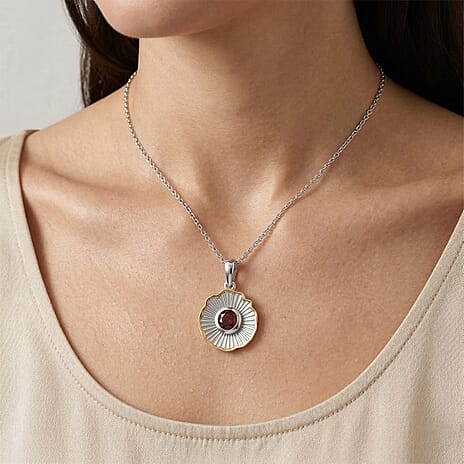 EverTrue - Red Garnet Solitaire Pendant with Chain (Size 20) in Yellow Pen Plating 1.02 Ct.
