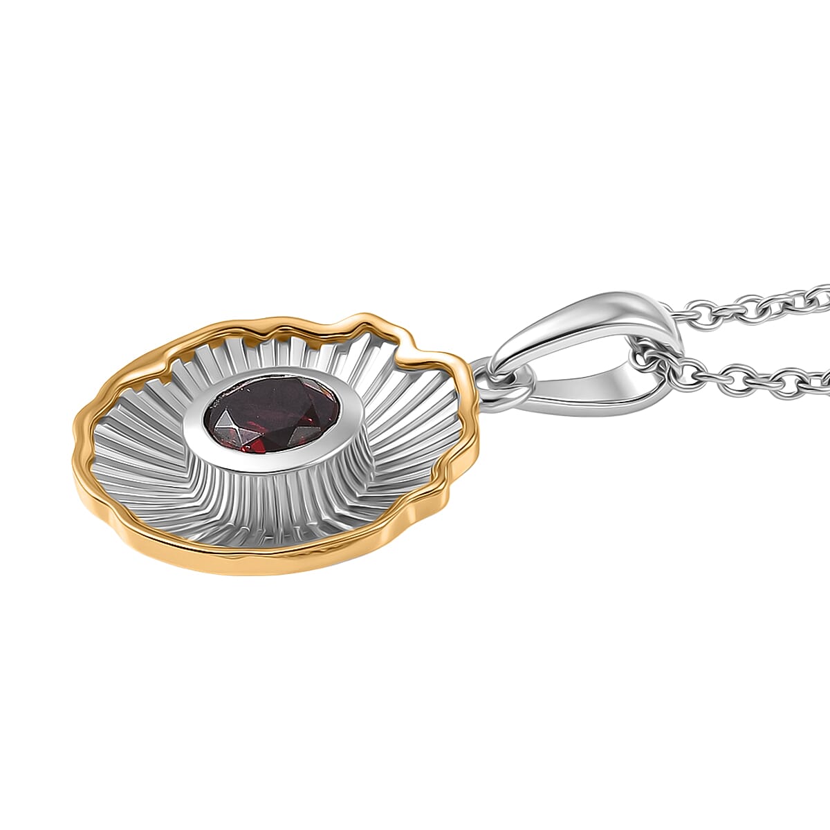 EverTrue - Red Garnet Solitaire Pendant with Chain (Size 20) in Yellow Pen Plating 1.02 Ct.