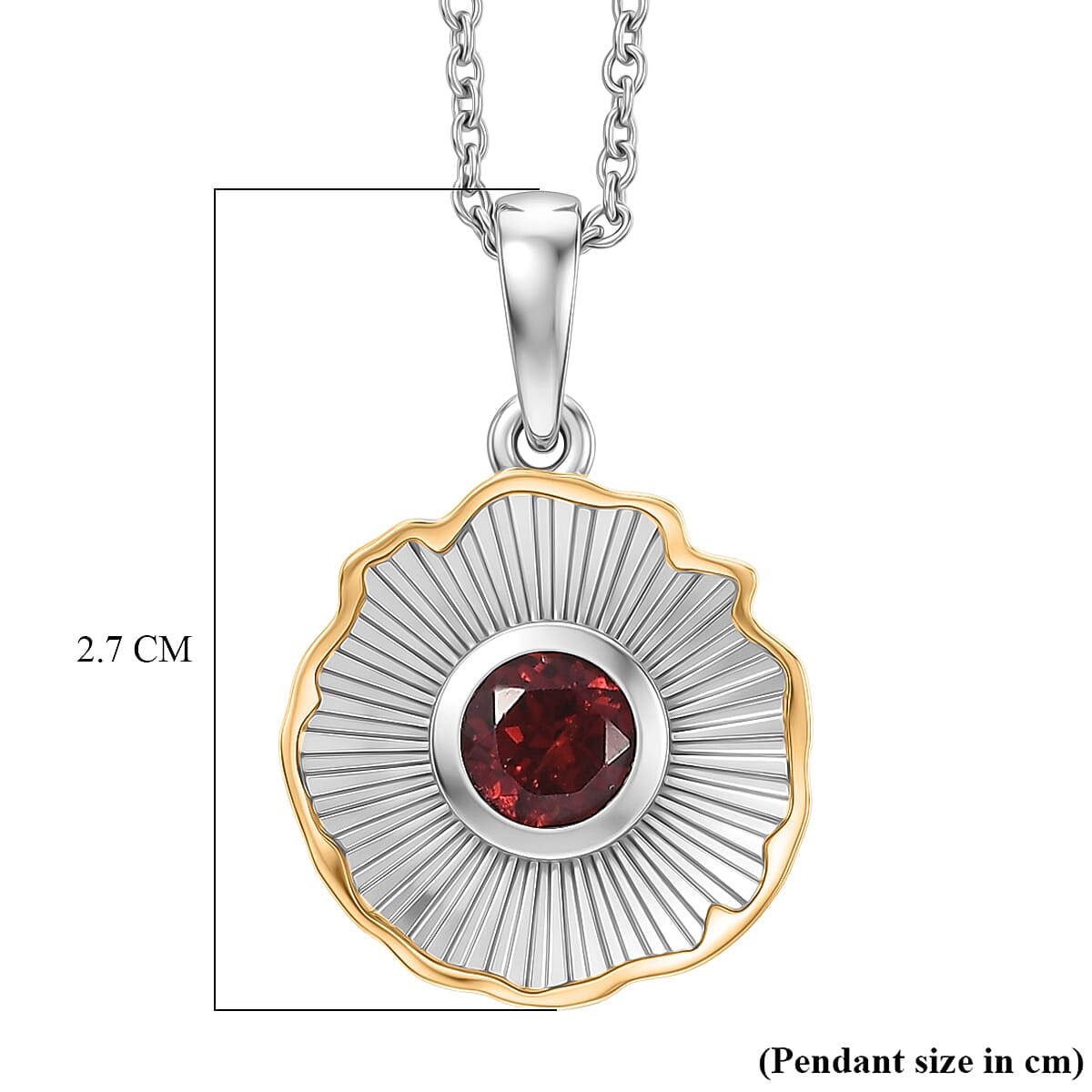 EverTrue - Red Garnet Solitaire Pendant with Chain (Size 20) in Yellow Pen Plating 1.02 Ct.