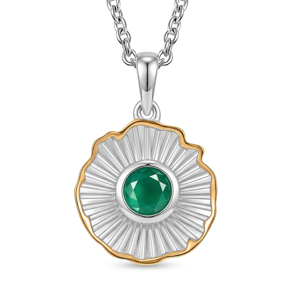 EverTrue - Green Onyx Pendant with Chain (Size 20) in Yellow Pen Plating