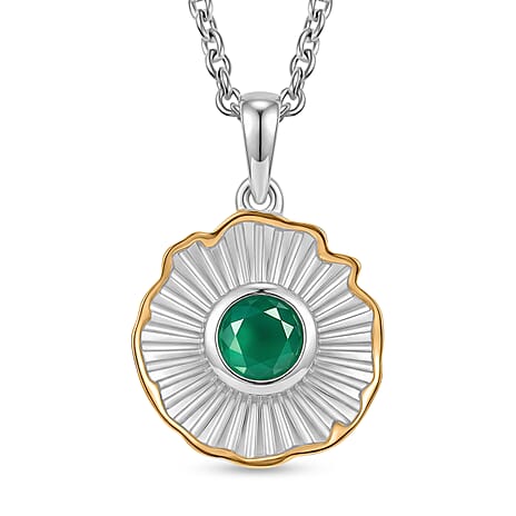 EverTrue - Green Onyx Pendant with Chain (Size 20) in Yellow Pen Plating 0.85 Ct.