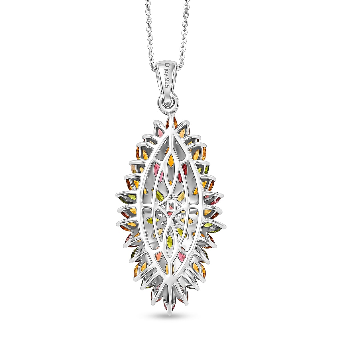 D'Joy - Multi-Tourmaline Pendant with Chain (Size 20) in Rhodium Overlay Sterling Silver 4.28 Ct.