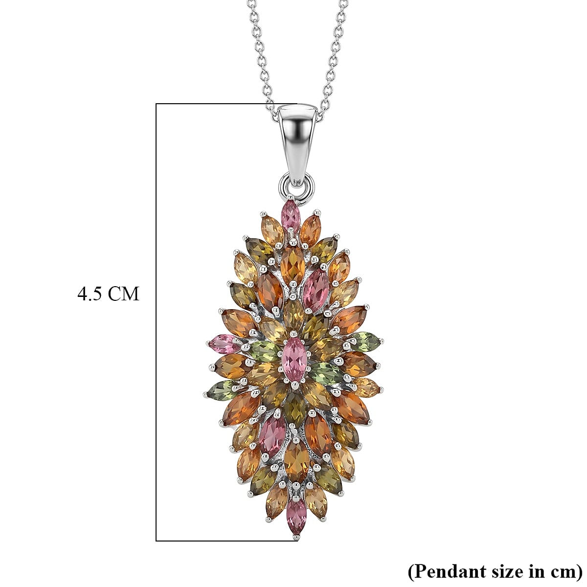 D'Joy - Multi-Tourmaline Pendant with Chain (Size 20) in Rhodium Overlay Sterling Silver 4.28 Ct.