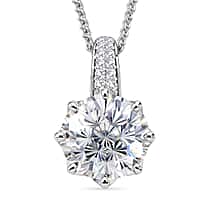 GRA Certified Moissanite Solitaire Pendant with Chain (Size 18) in Rhodium Overlay Sterling Silver 2.92 Ct.