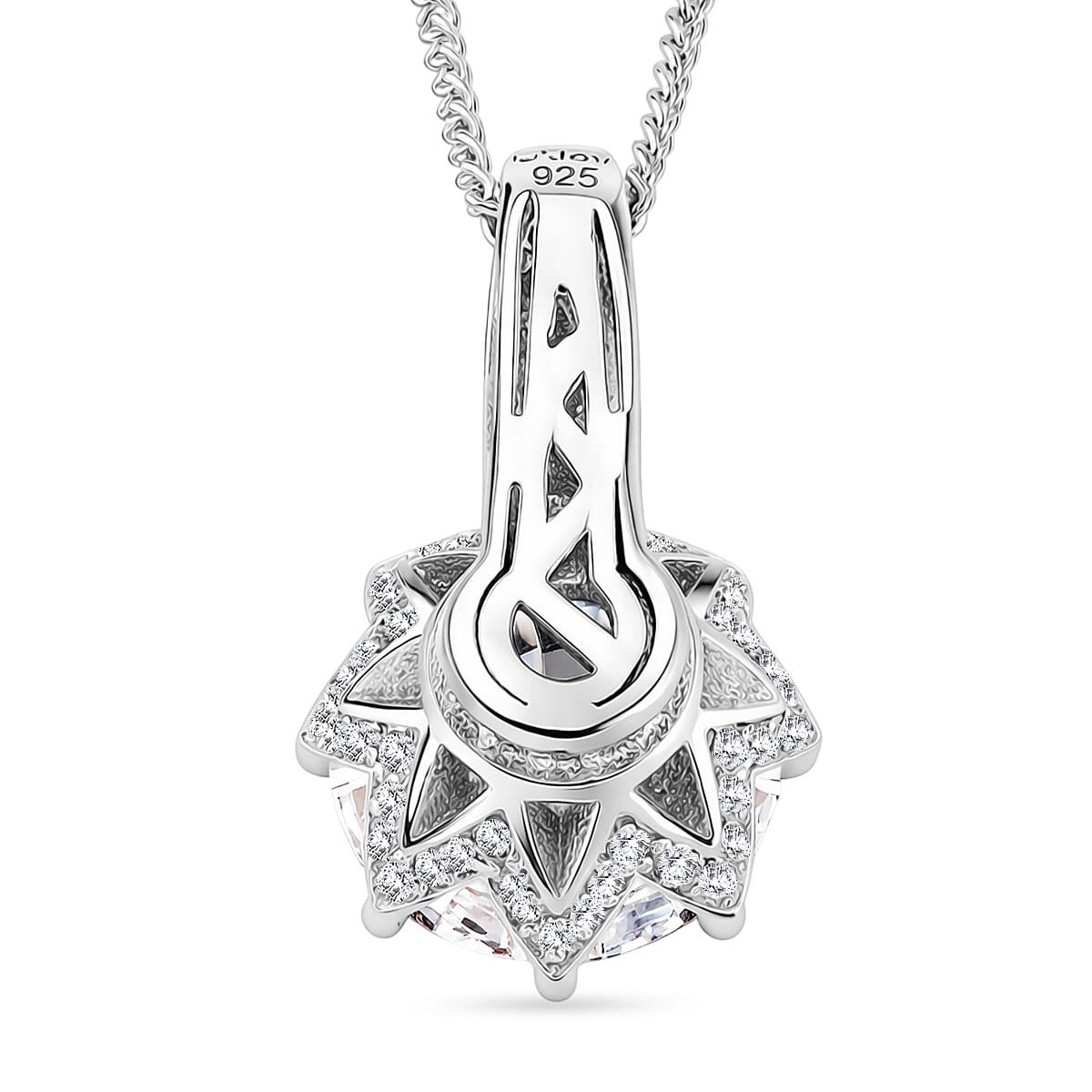 GRA Certified Moissanite Solitaire Pendant with Chain (Size 18) in Rhodium Overlay Sterling Silver 3Ct.