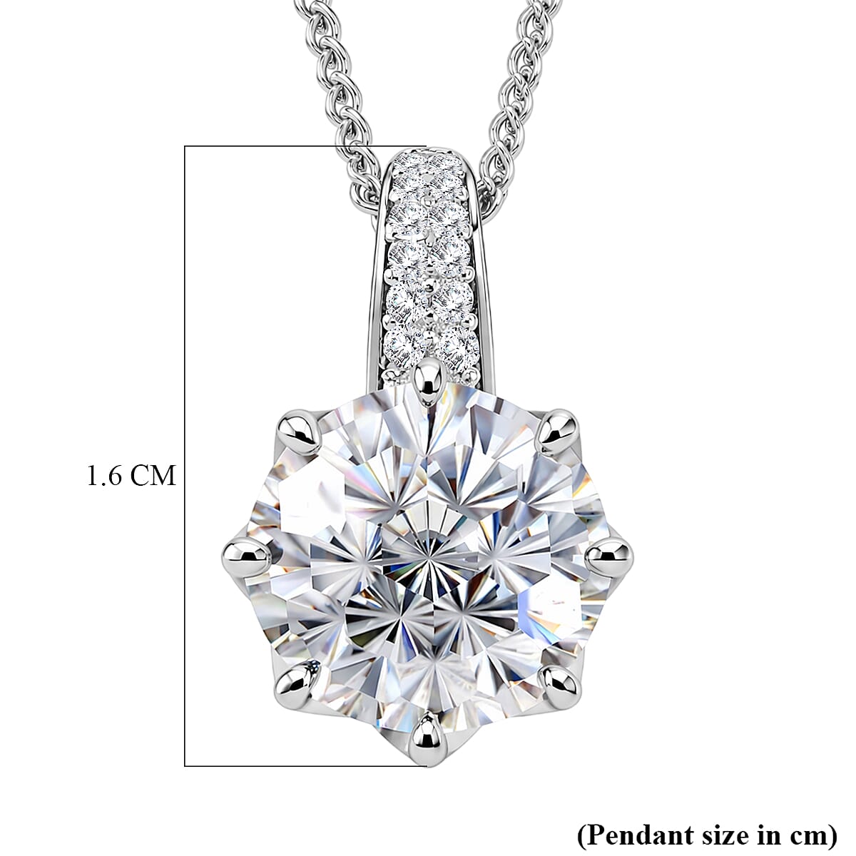 GRA Certified Moissanite Solitaire Pendant with Chain (Size 18) in Rhodium Overlay Sterling Silver 3Ct.