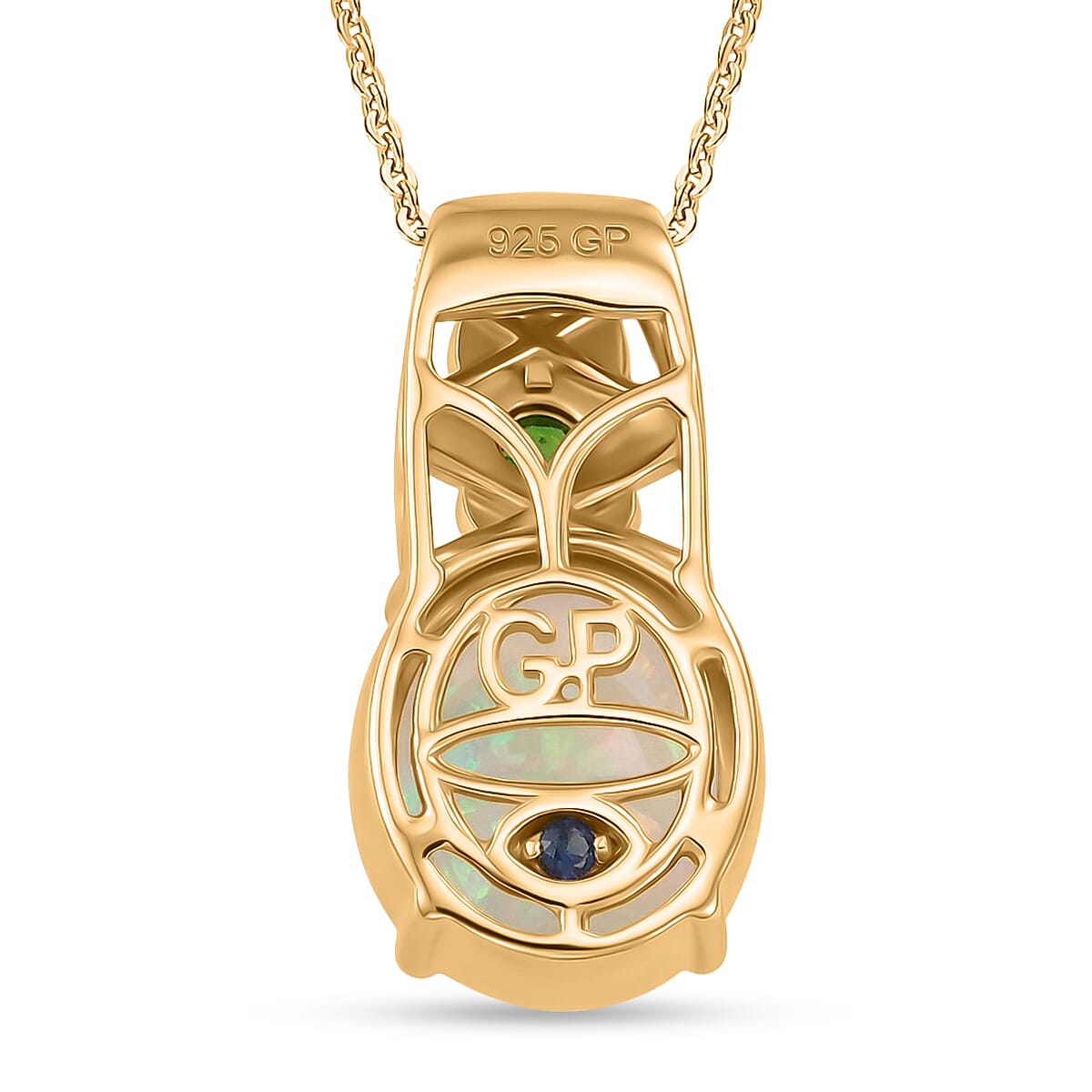 GP - AAA Ethiopian Opal, Natural Chrome Diopside & Kanchanaburi Blue Sapphire Pendant with Chain (Size 20) in 18K Vermeil Yellow Gold Plated Sterling Silver 3.62 Ct.