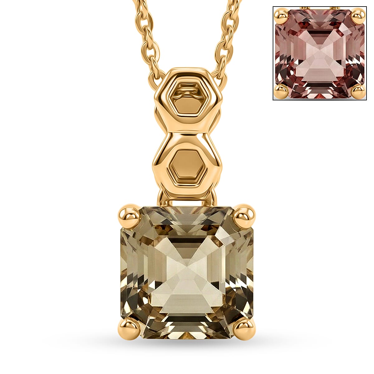 GP - AAA Royal Asscher Cut Turkizite (1.2ct) & Kanchanaburi Blue Sapphire Pendant with Chain (Size 20) in 18K Vermeil Yellow Gold Plated Sterling Silver 1.25 Ct.