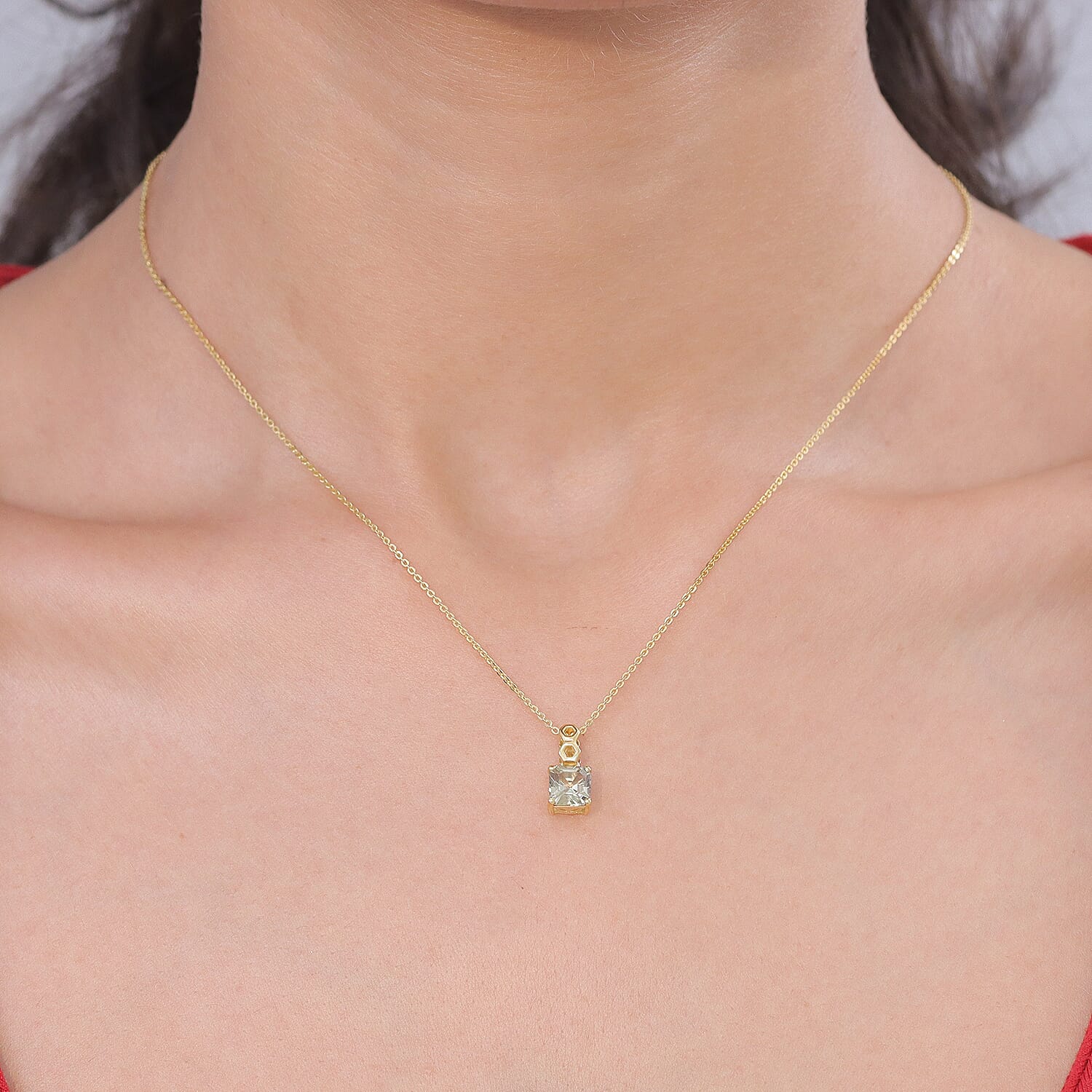 GP - AAA Royal Asscher Cut Turkizite (1.2ct) & Kanchanaburi Blue Sapphire Pendant with Chain (Size 20) in 18K Vermeil Yellow Gold Plated Sterling Silver 1.25 Ct.