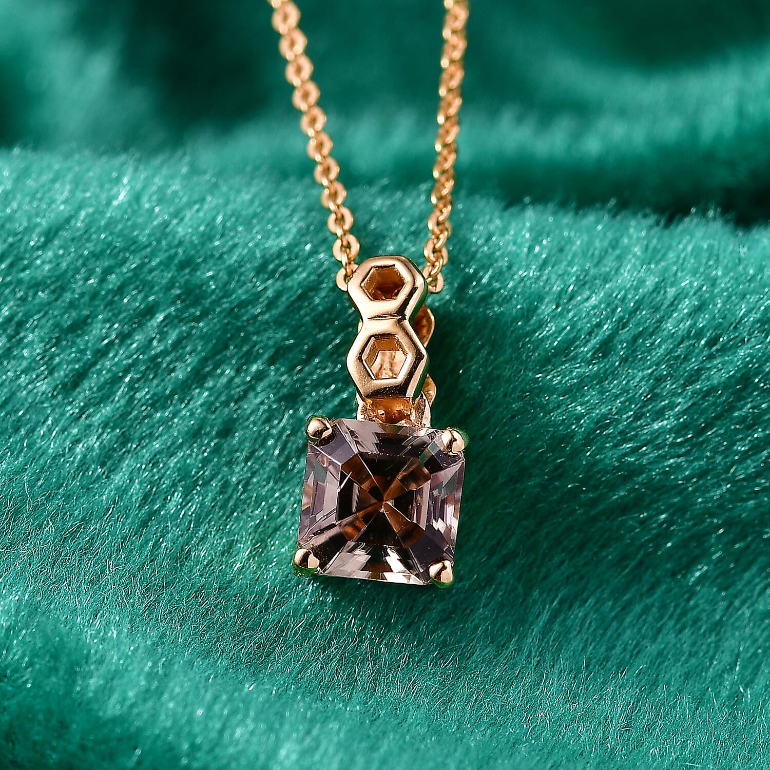 GP - AAA Royal Asscher Cut Turkizite (1.2ct) & Kanchanaburi Blue Sapphire Pendant with Chain (Size 20) in 18K Vermeil Yellow Gold Plated Sterling Silver 1.25 Ct.