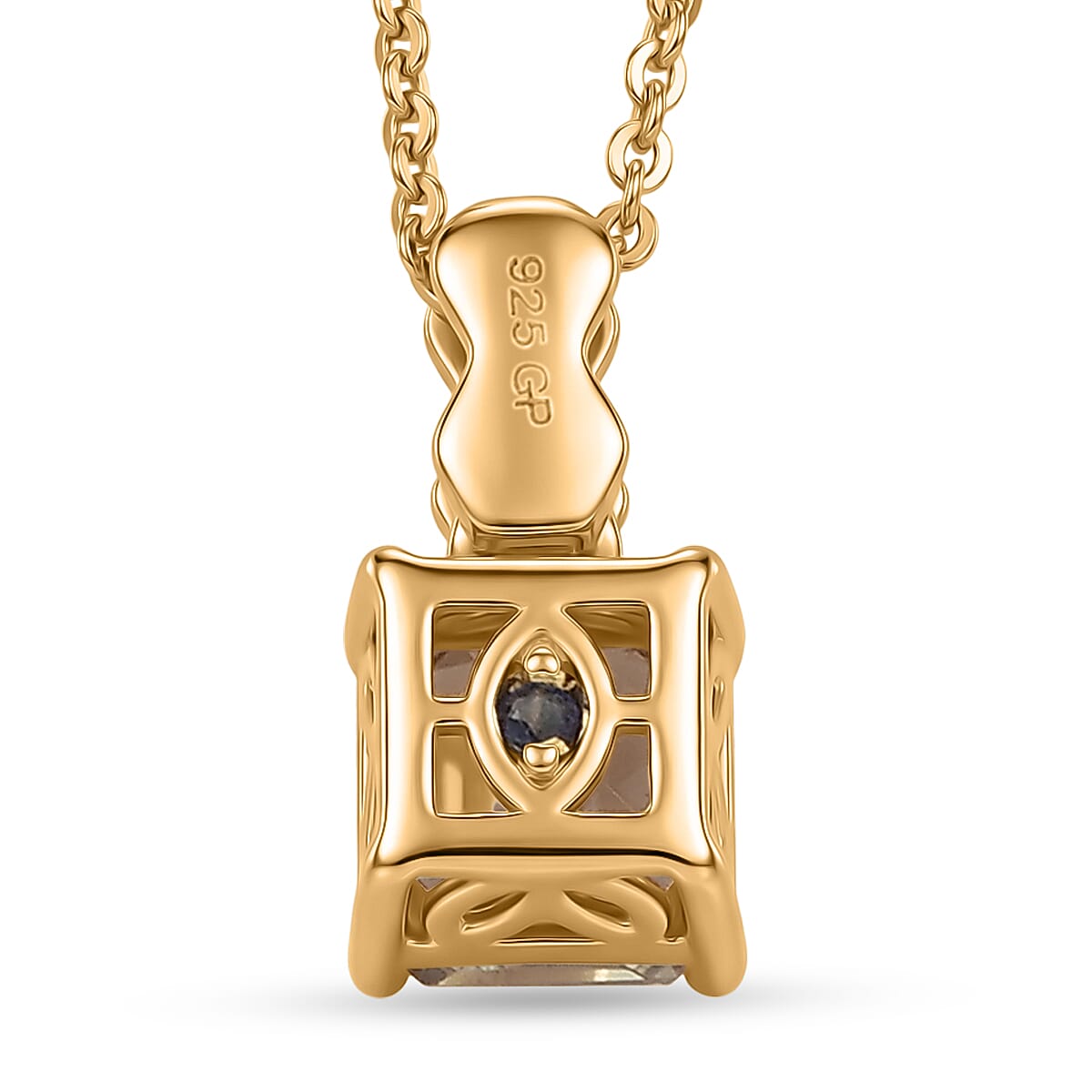 GP - AAA Royal Asscher Cut Turkizite (1.2ct) & Kanchanaburi Blue Sapphire Pendant with Chain (Size 20) in 18K Vermeil Yellow Gold Plated Sterling Silver 1.25 Ct.