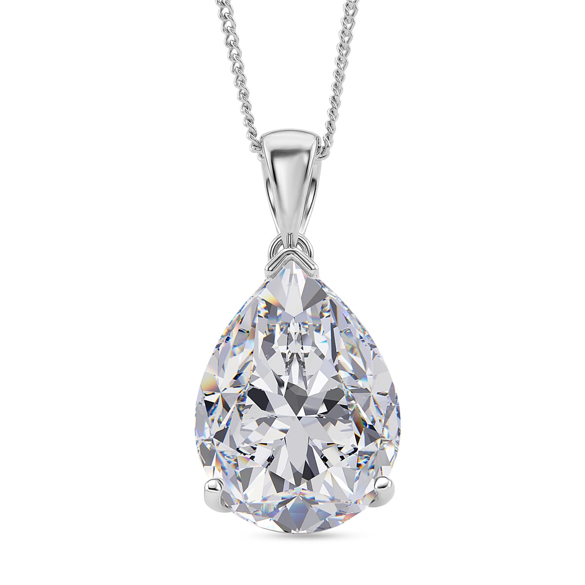 Moissanite Solitaire Pendant with Chain (Size 18) in Rhodium Overlay Sterling Silver 10.00 Ct.