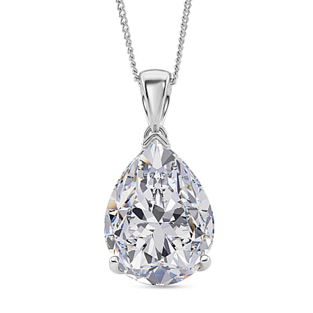 Moissanite Solitaire Pendant with Chain (Size 18) in Rhodium Overlay Sterling Silver 10.00 Ct. Moissanite Solitaire Pendant with Chain (Size 18) in Rhodium Overlay Sterling Silver 10.00 Ct.