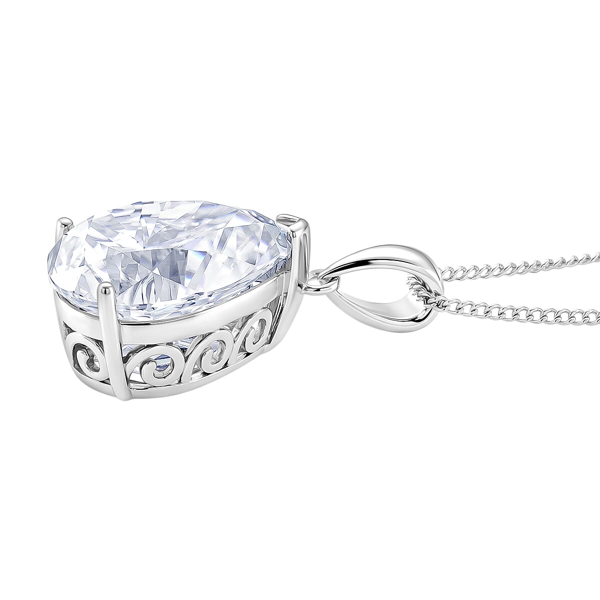 Moissanite Solitaire Pendant with Chain (Size 18) in Rhodium Overlay Sterling Silver 10.00 Ct.
