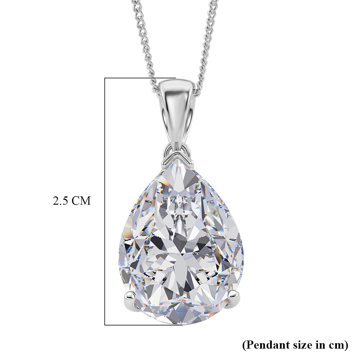 Moissanite Solitaire Pendant with Chain (Size 18) in Rhodium Overlay Sterling Silver 10.00 Ct.