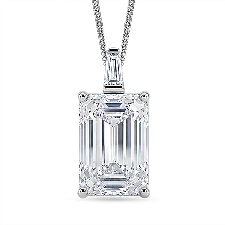 Moissanite Pendant with Chain (Size 18) in Rhodium Overlay Sterling Silver 10.22 Ct.