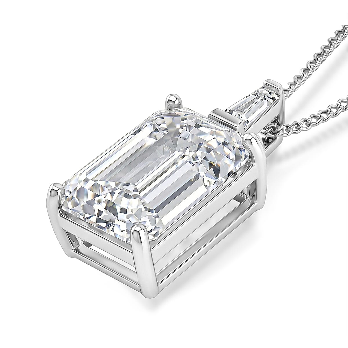 Moissanite Pendant with Chain (Size 18) in Rhodium Overlay Sterling Silver 10.22 Ct.