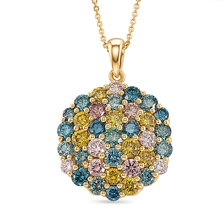 LUXURIANT 3.5 Ct. Lab Grown Multi Diamond Pendant with Chain (Size 20) in 18K Vermeil Yellow Gold Plated Sterling Silver (SI-G-H)