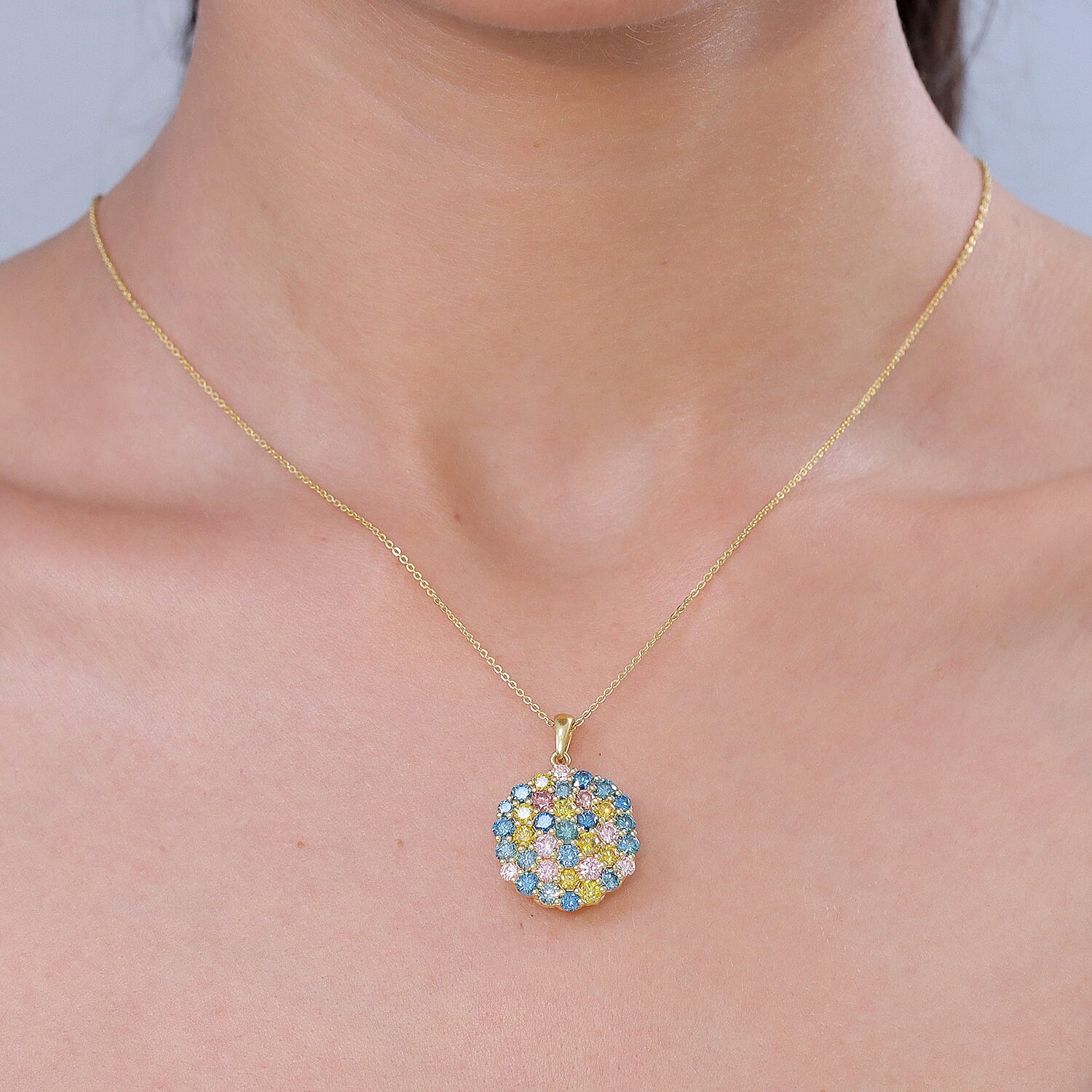 Luxuriant - SI-G-H Lab Grown Multi Diamond Pendant with Chain (Size 20) in 18K Vermeil Yellow Gold Plated Sterling Silver 3.50 Ct.