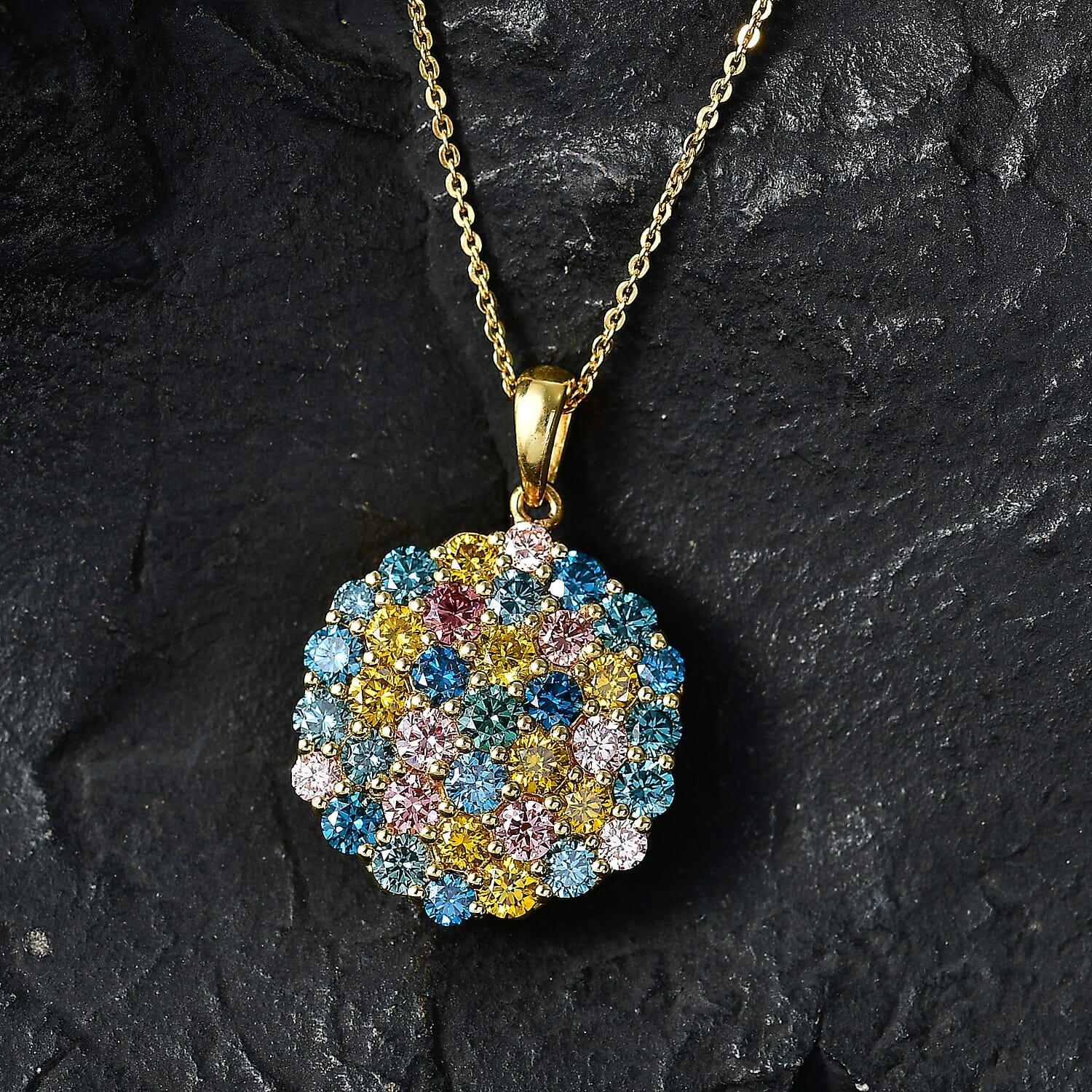 Luxuriant - SI-G-H Lab Grown Multi Diamond Pendant with Chain (Size 20) in 18K Vermeil Yellow Gold Plated Sterling Silver 3.50 Ct.