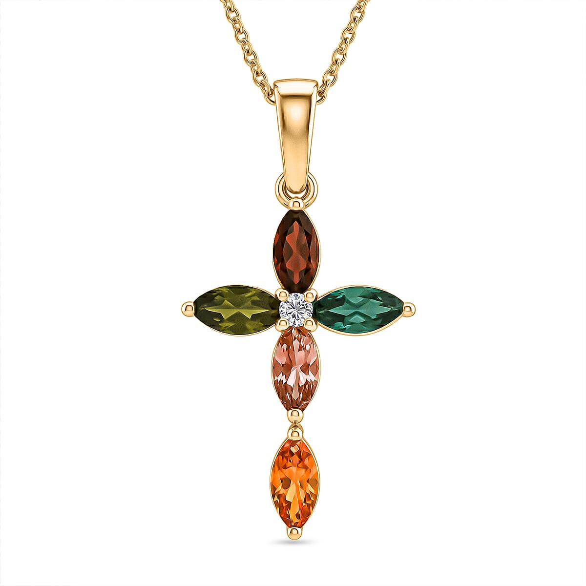 Luxuriant - Multi-Tourmaline & Lab Grown Diamond (SI-G-H) Pendant with Chain (Size 20) in Yellow Gold Plated Sterling Silver 1.80 Ct.