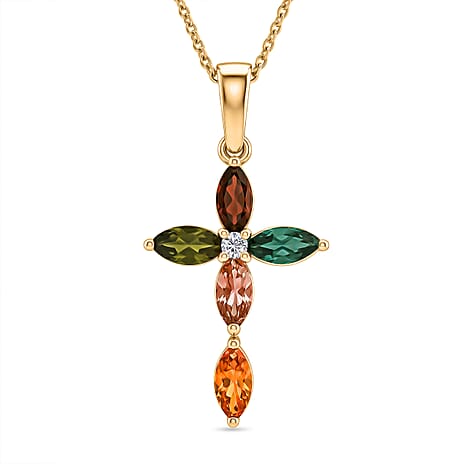 Luxuriant - Multi-Tourmaline & Lab Grown Diamond (SI-G-H) Pendant with Chain (Size 20) in Yellow Gold Plated Sterling Silver 1.80 Ct.