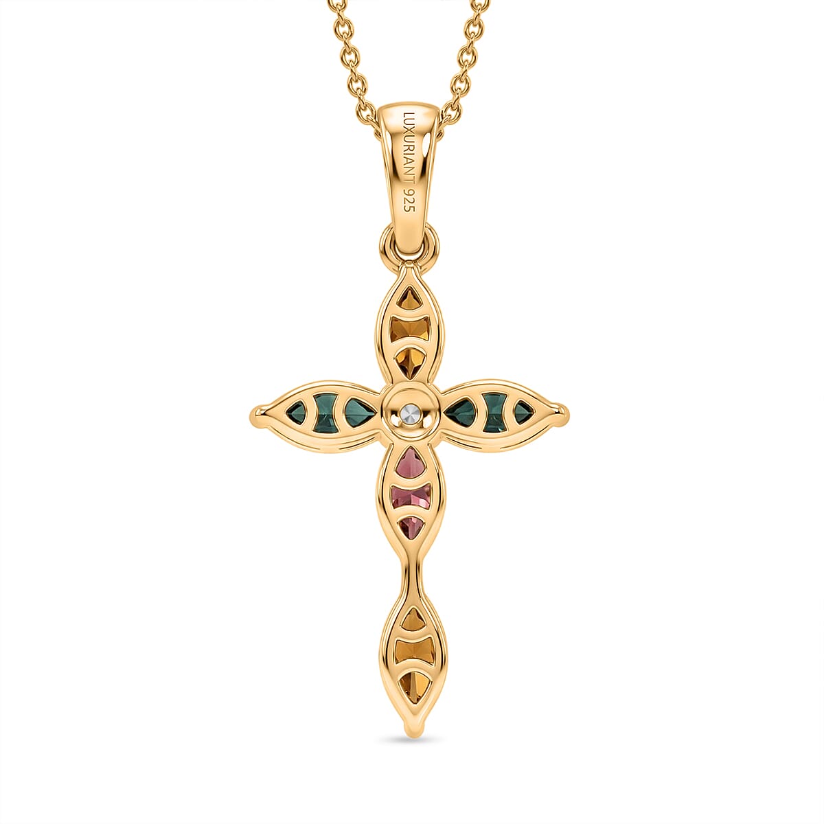 Luxuriant - Multi-Tourmaline & Lab Grown Diamond (SI-G-H) Pendant with Chain (Size 20) in Yellow Gold Plated Sterling Silver 1.80 Ct.
