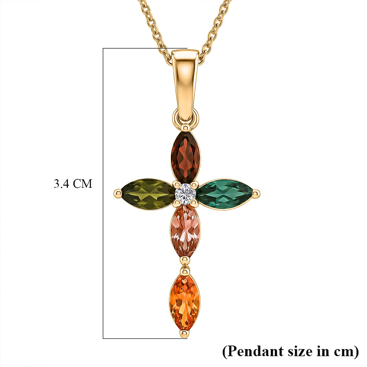 Luxuriant - Multi-Tourmaline & Lab Grown Diamond (SI-G-H) Pendant with Chain (Size 20) in Yellow Gold Plated Sterling Silver 1.80 Ct.