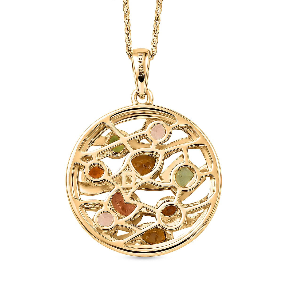 D'Joy - Multi-Tourmaline & White Zircon Cluster Pendant with Chain (Size 20) in Yellow Gold Plated Sterling Silver 1.12 Ct.