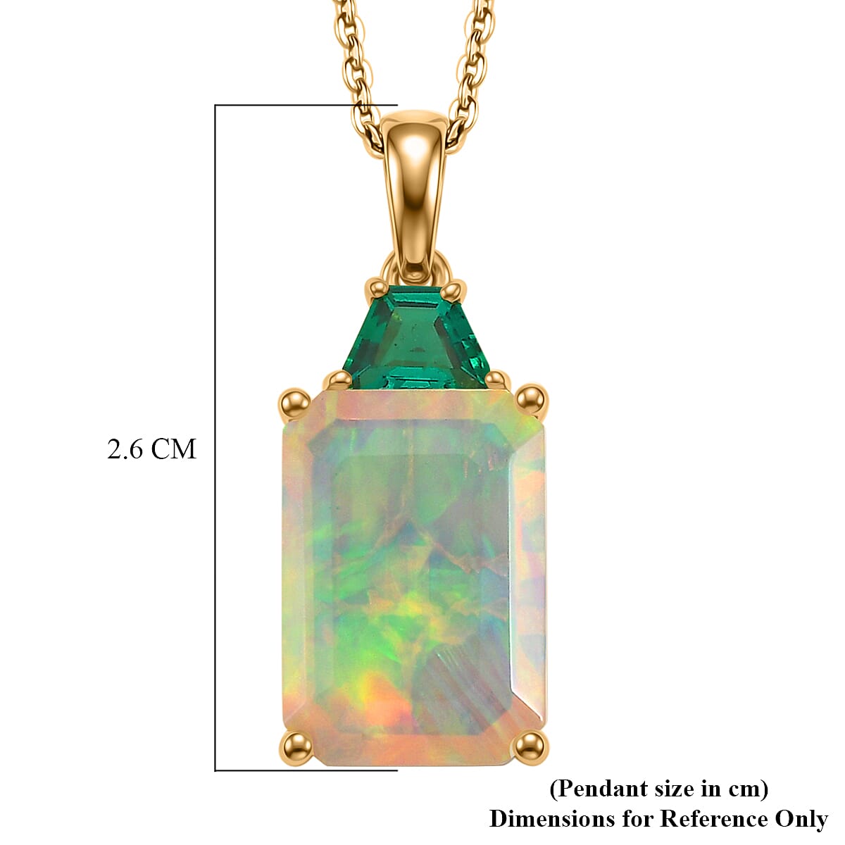 Luxuriant - AAA Ethiopian Opal & Lab Grown Emerald Pendant with Chain (Size -20) in 18K Vermeil Yellow Gold Plated Sterling Silver 3.96 Ct.