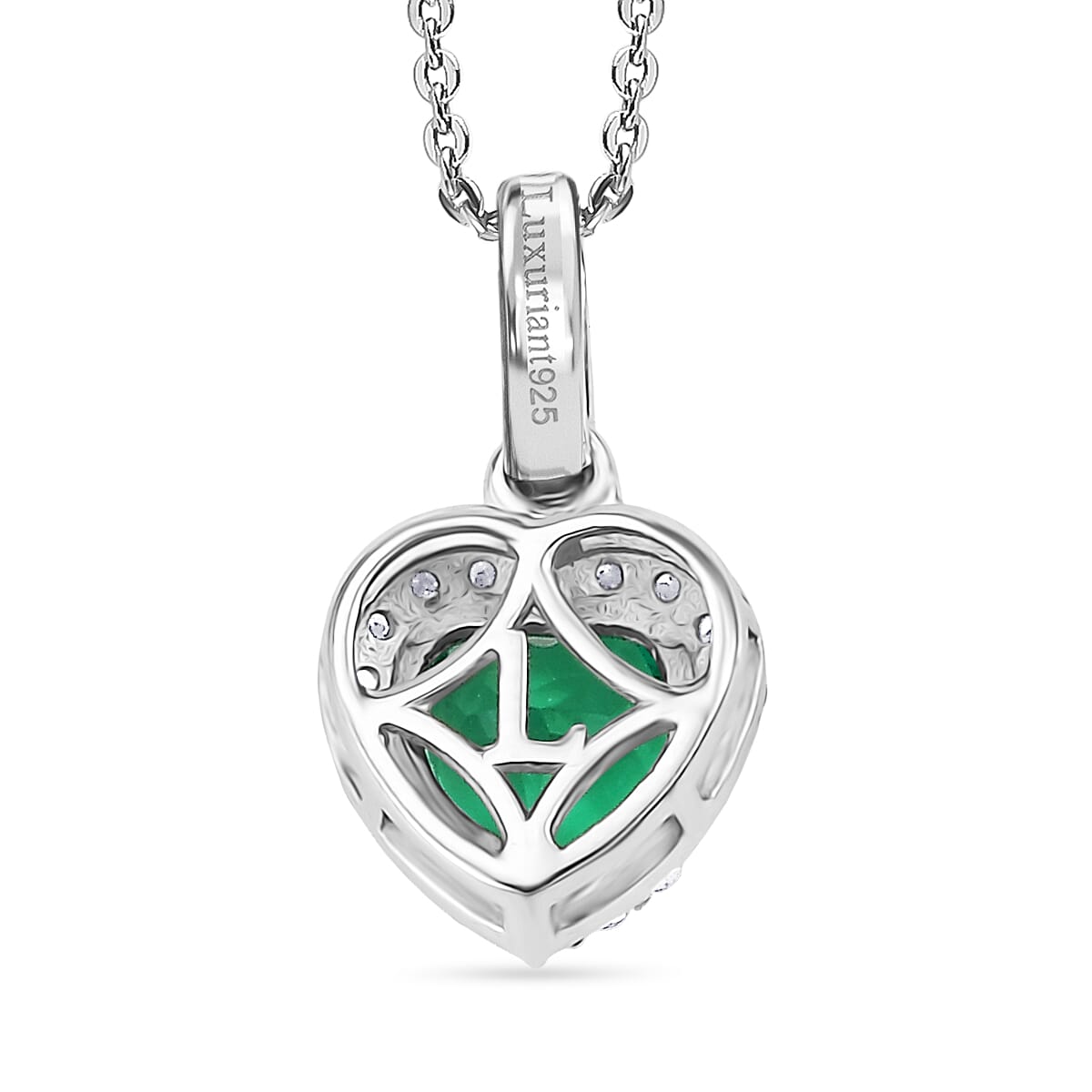 Luxuriant - Lab Grown Columbian Emerald and  Lab Grown Diamond (SI-G-H) Pendant with Chain (Size 20) in Rhodium Overlay Sterling Silver 1.27 Ct.
