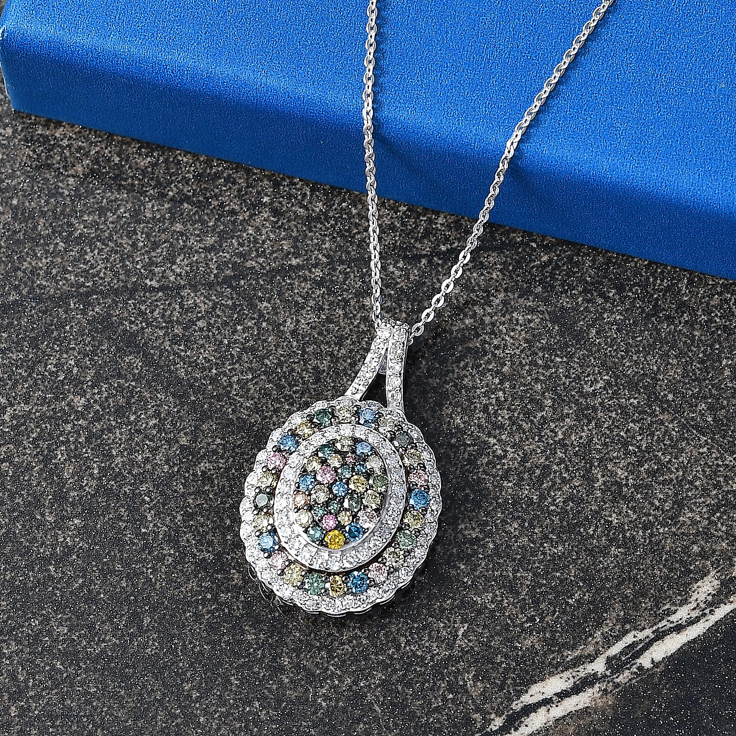 Luxuriant - Lab Grown Multi Diamond (SI-G-H) Pendant with Chain (Size 20) in Rhodium Overlay Sterling Silver 2.00 Ct.