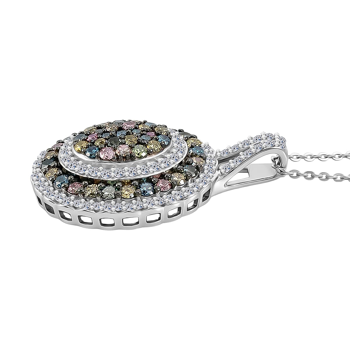 Luxuriant - Lab Grown Multi Diamond (SI-G-H) Pendant with Chain (Size 20) in Rhodium Overlay Sterling Silver 2.00 Ct.