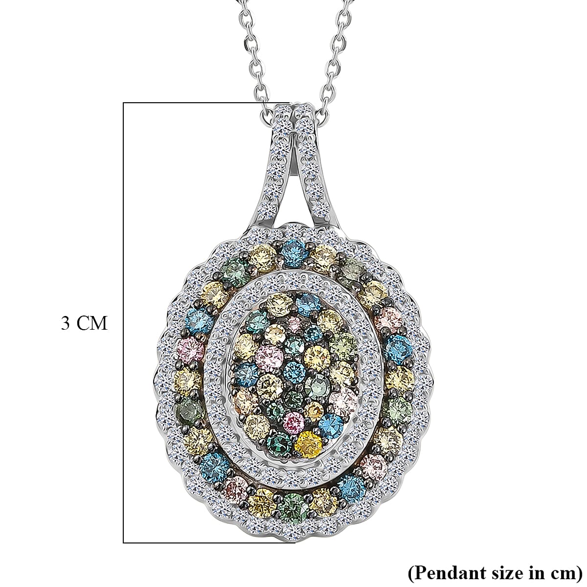 Luxuriant - Lab Grown Multi Diamond (SI-G-H) Pendant with Chain (Size 20) in Rhodium Overlay Sterling Silver 2.00 Ct.