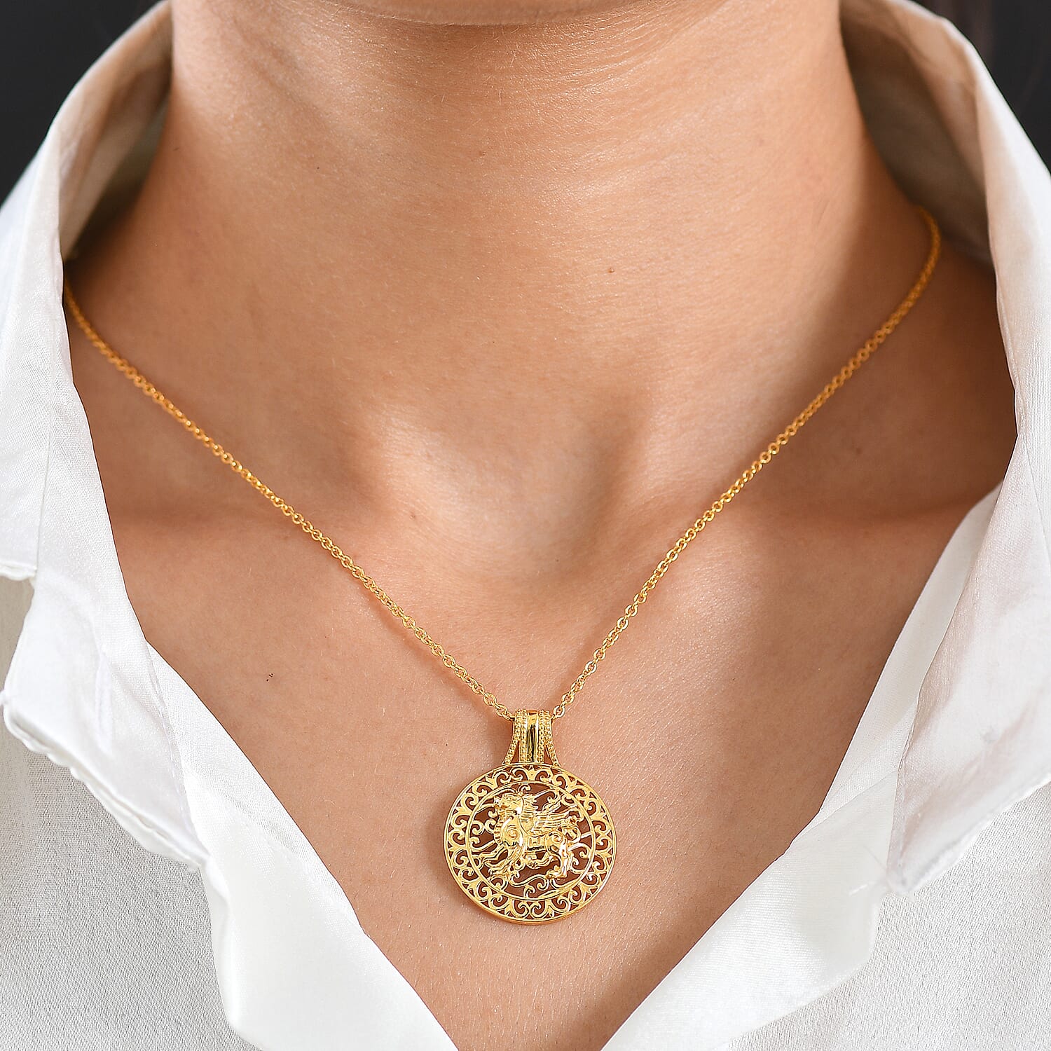 Pendant in Yellow Gold Plated Sterling Silver with Chain (Size 20)