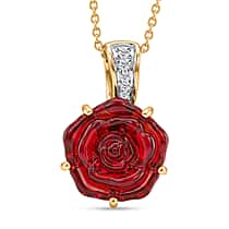 GP- Murano Glass, White Zircon & Blue Sapphire Pendant with Chain (Size 20) in 18K Vermeil Yellow Gold Plated Sterling Silver 3.88 Ct.