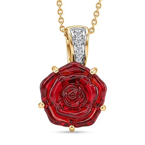 GP- Murano Glass, White Zircon & Blue Sapphire Pendant with Chain (Size 20) in 18K Vermeil Yellow Gold Plated Sterling Silver 3.88 Ct.