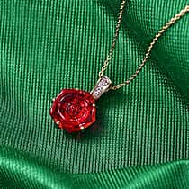 GP- Murano Glass, White Zircon & Blue Sapphire Pendant with Chain (Size 20) in 18K Vermeil Yellow Gold Plated Sterling Silver 3.88 Ct.