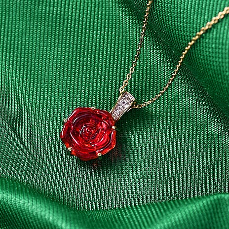 GP- Murano Glass, White Zircon & Blue Sapphire Pendant with Chain (Size 20) in 18K Vermeil Yellow Gold Plated Sterling Silver 3.88 Ct.