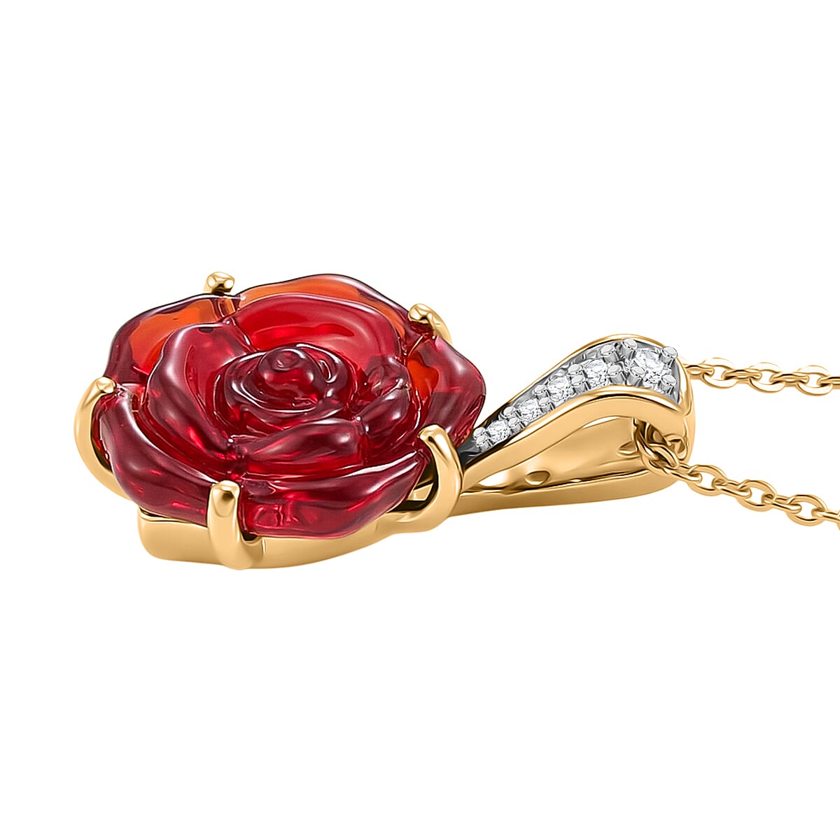 GP- Murano Glass, White Zircon & Blue Sapphire Pendant with Chain (Size 20) in 18K Vermeil Yellow Gold Plated Sterling Silver 3.88 Ct.