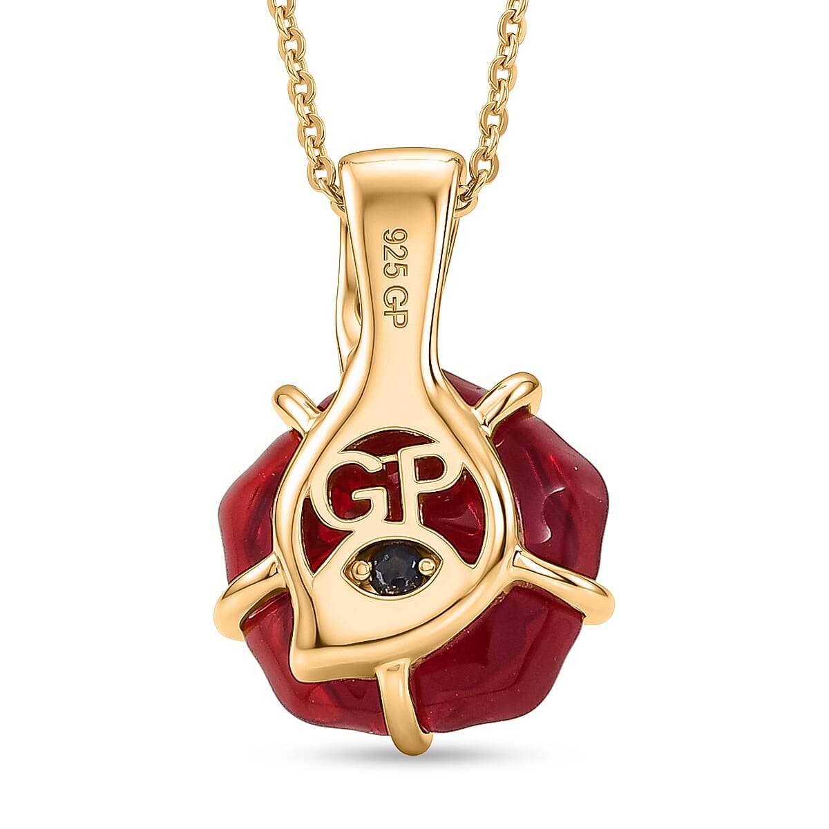 GP- Murano Glass, White Zircon & Blue Sapphire Pendant with Chain (Size 20) in 18K Vermeil Yellow Gold Plated Sterling Silver 3.88 Ct.