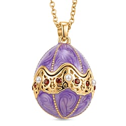 White Crystal & Multi Colour Enameld Egg Pendant with Chain (Size 24-2 Ext) in Yellow Gold Tone