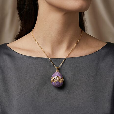 The Luxury Egg Collection - Red Crystal & Multi Colour Enamelled Egg Pendant with Chain (Size 24-2 Ext) - Purple