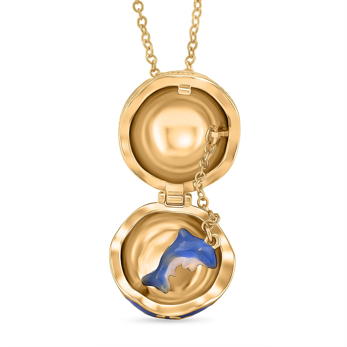 Blue Enameled Egg Pendant with Chain (Size 24-2 Ext) in Yellow Gold Tone