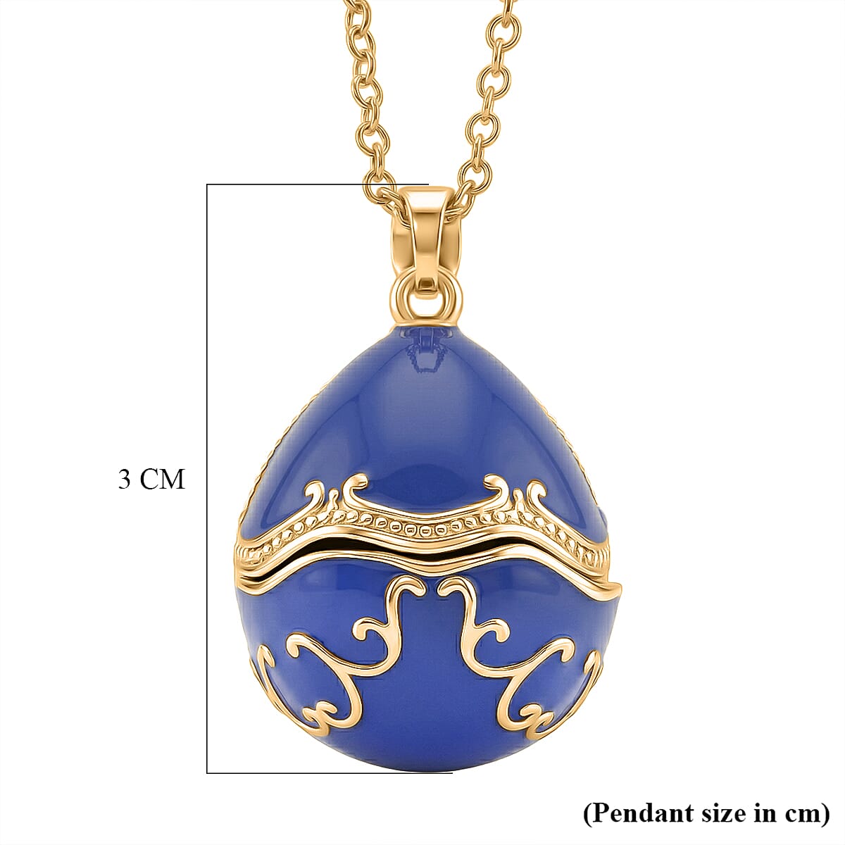 Blue Enameled Egg Pendant with Chain (Size 24-2 Ext) in Yellow Gold Tone